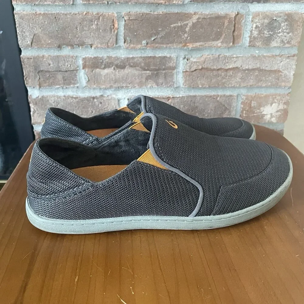 OluKai Men's Nohea Mesh Slip-On Shoes Men's Size 9.5 Gray Orange Logo